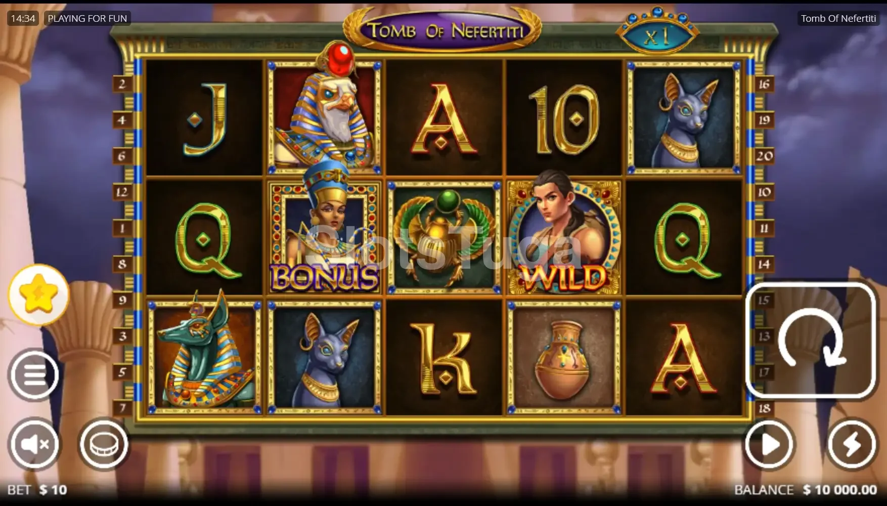 Jogo base da Tomb of Nefertiti com os rouleaux e símbolos egípcios
