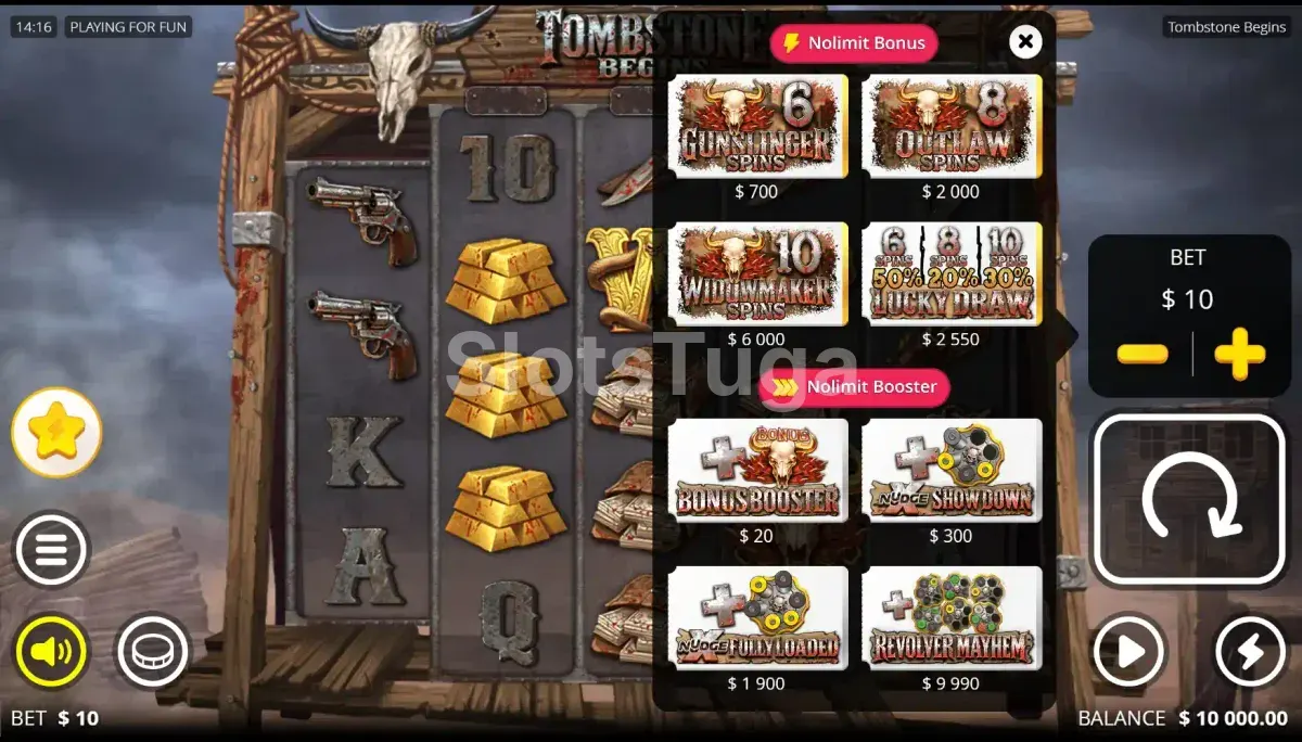 Menu de compra de bônus no Tombstone Begins