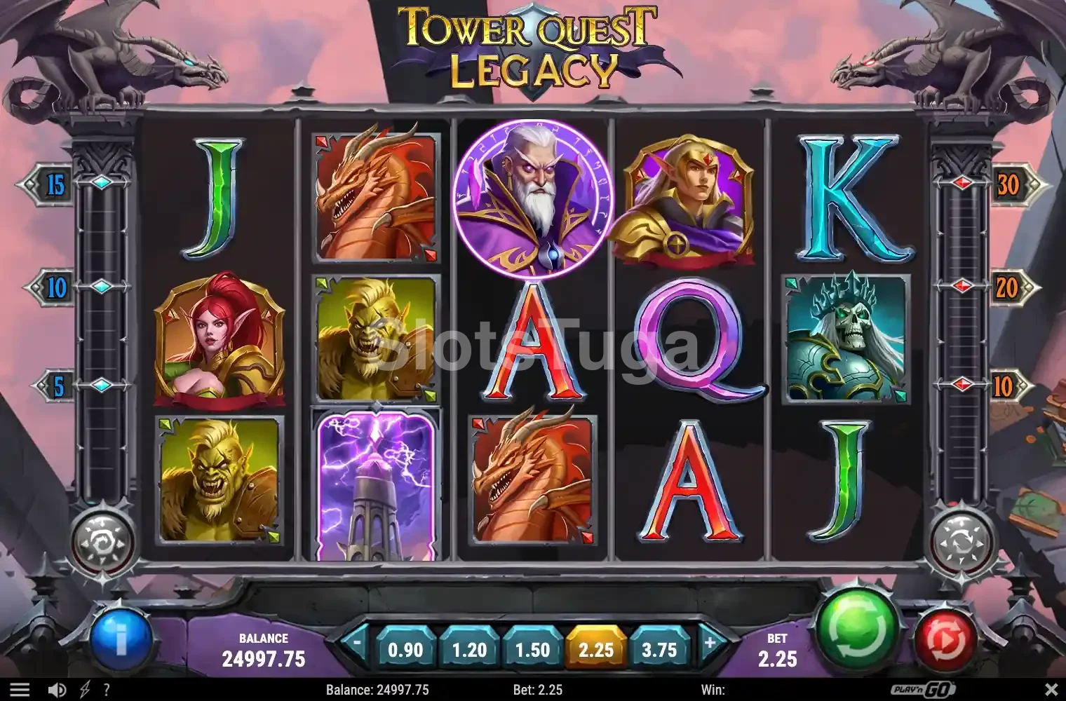 Tela principal do Tower Quest Legacy com os rouleaux em ação