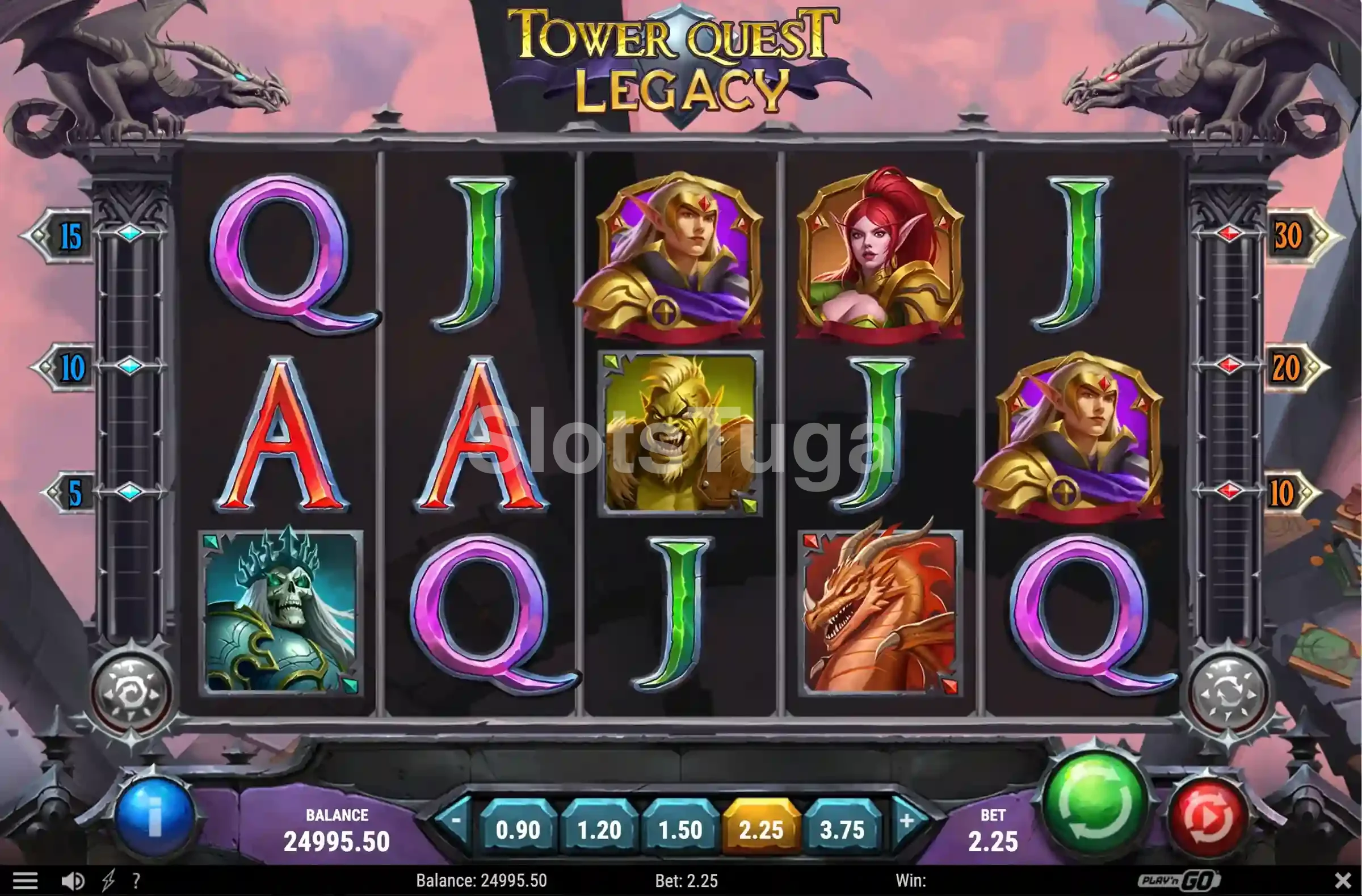 Segunda tela do jogo base do Tower Quest Legacy com combinação vencedora