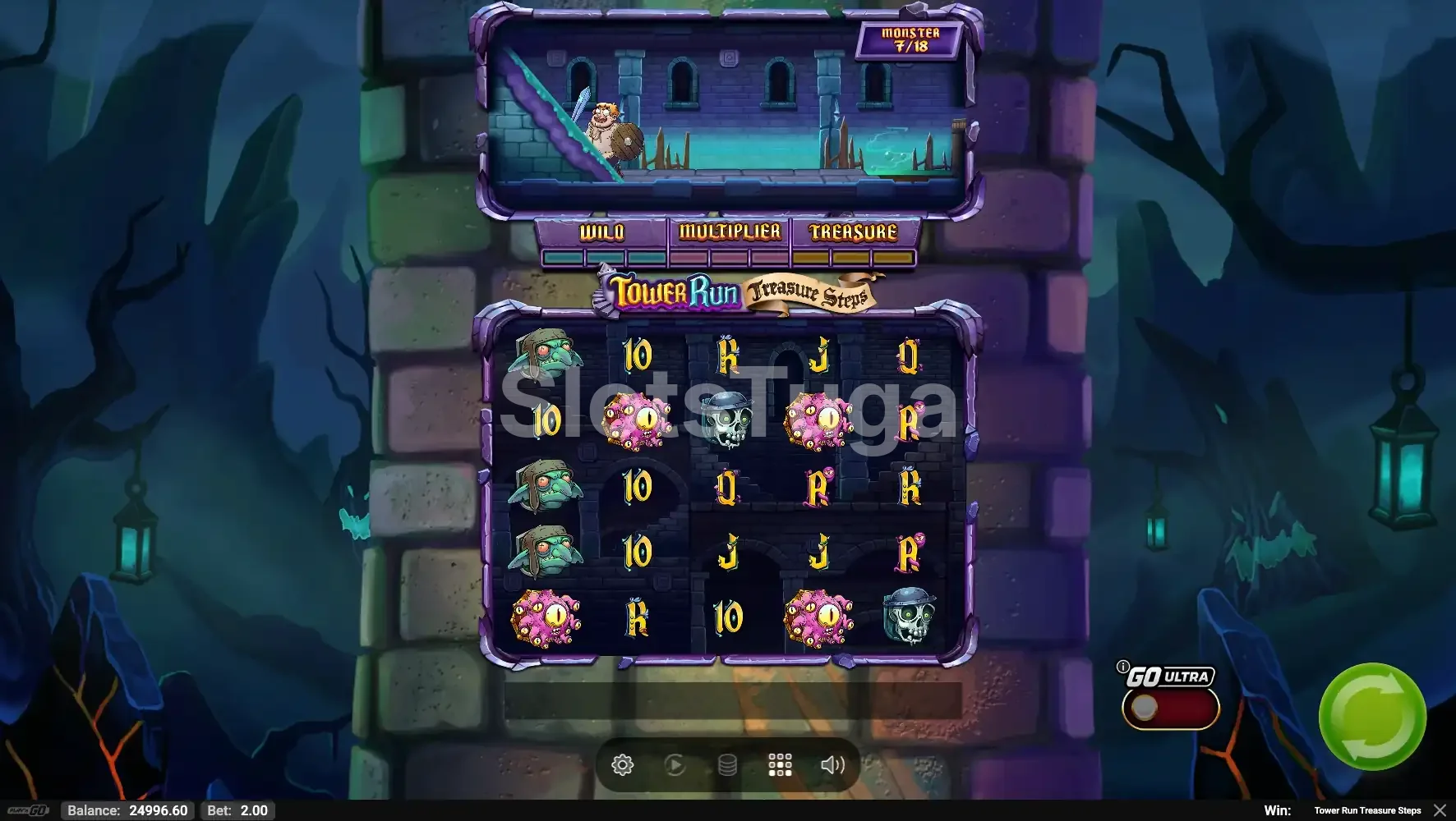 Segunda visão do jogo base da Tower Run Treasure Steps mostrando cascatas em ação