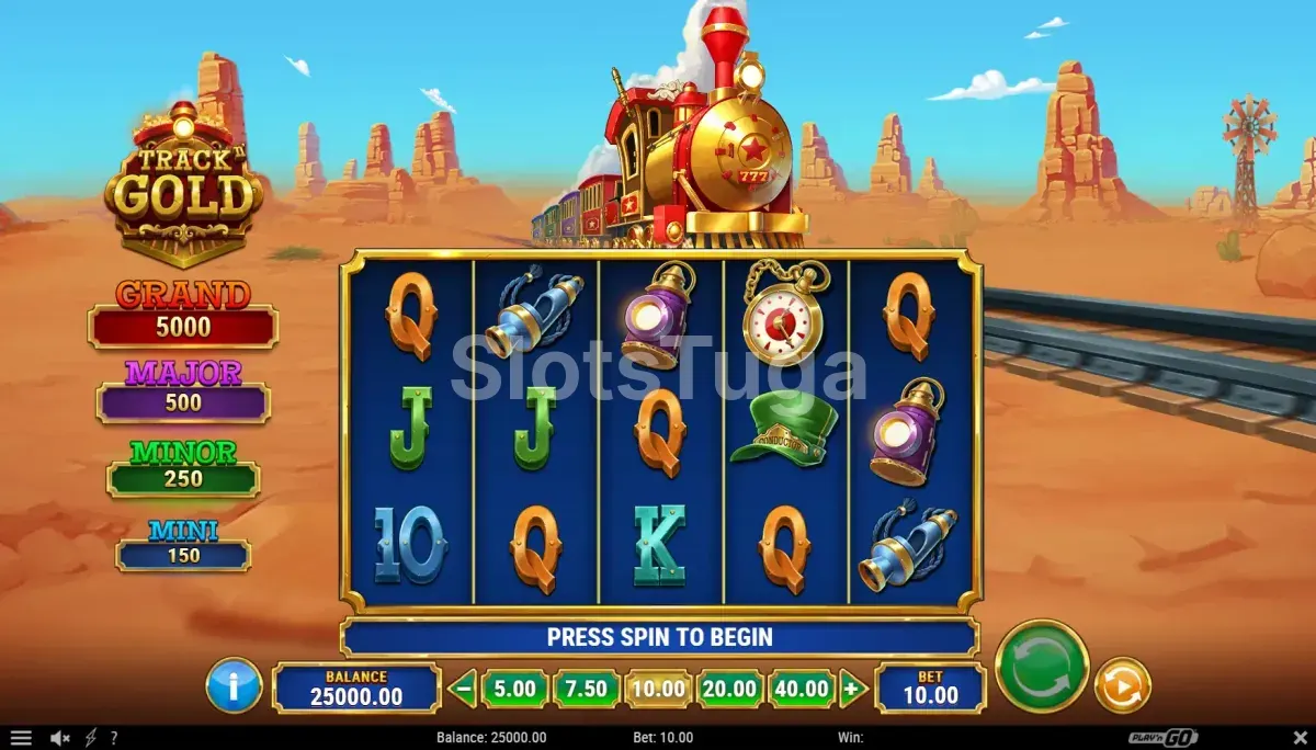 Tela principal do jogo base da slot Track n' Gold