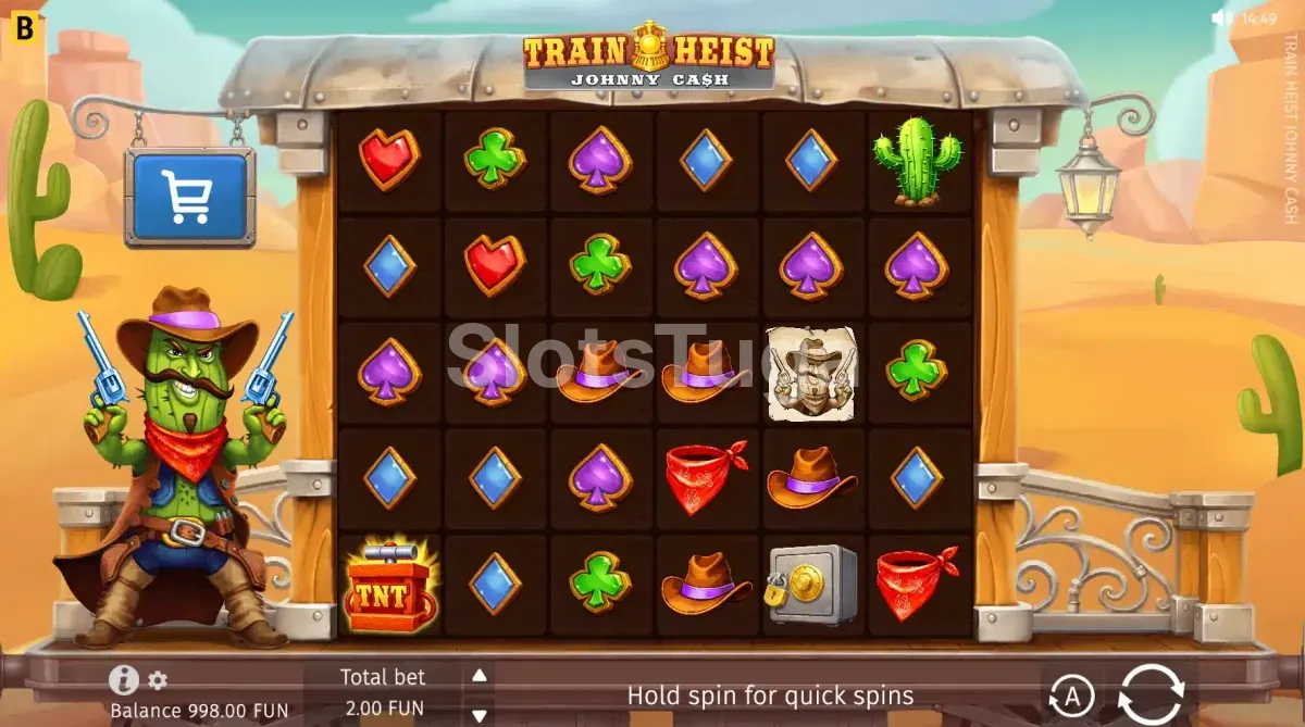 Jogo base da slot Train Heist Johnny Cash em ação