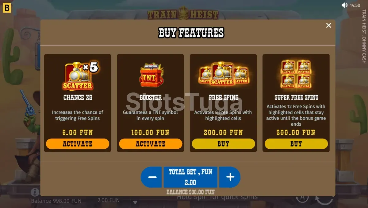 Opção de Bonus Buy disponível na Train Heist Johnny Cash
