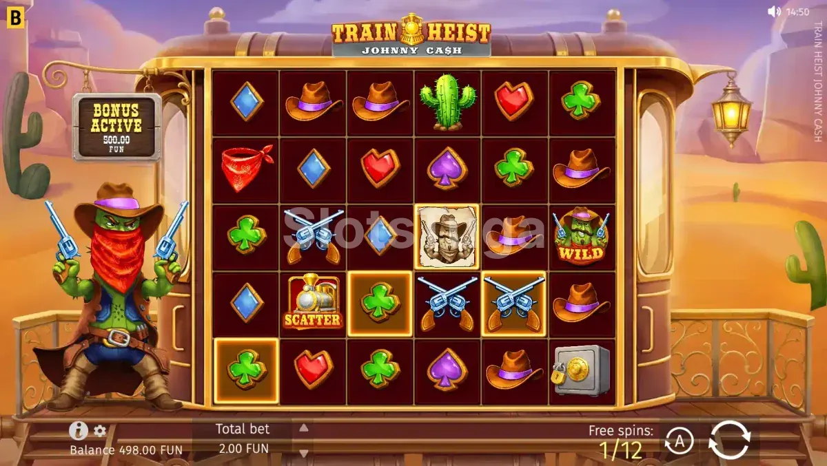 Rodadas grátis ativadas na slot Train Heist Johnny Cash