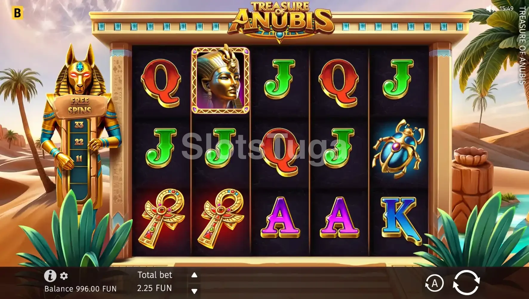 Tela principal da slot Treasure of Anubis em ação