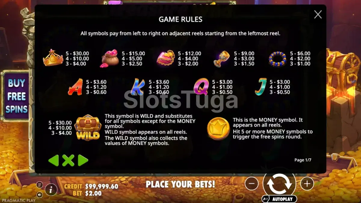 Tabela de pagamentos completa da slot Treasure Wild