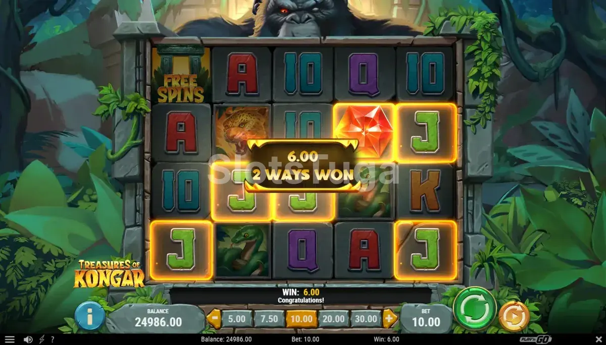 Resultado de spin com multiplicadores ativos na Treasures of Kongar