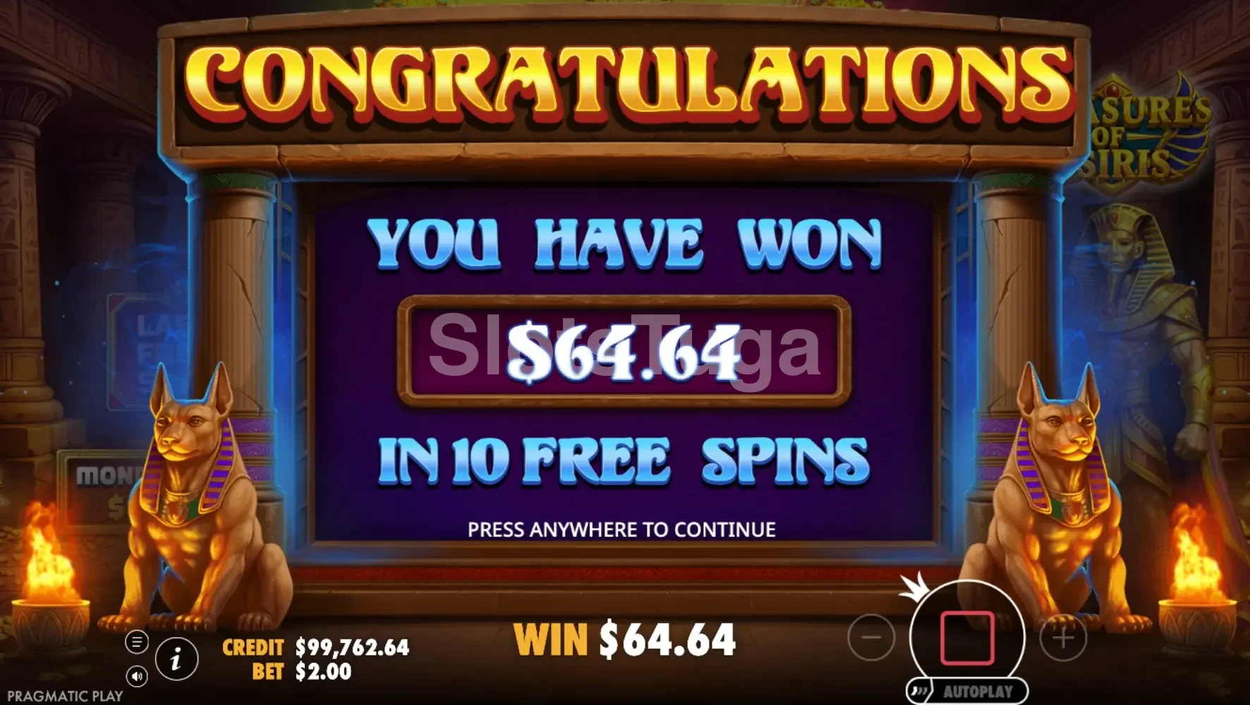 Grande vitória na Treasures of Osiris com jackpot ativado