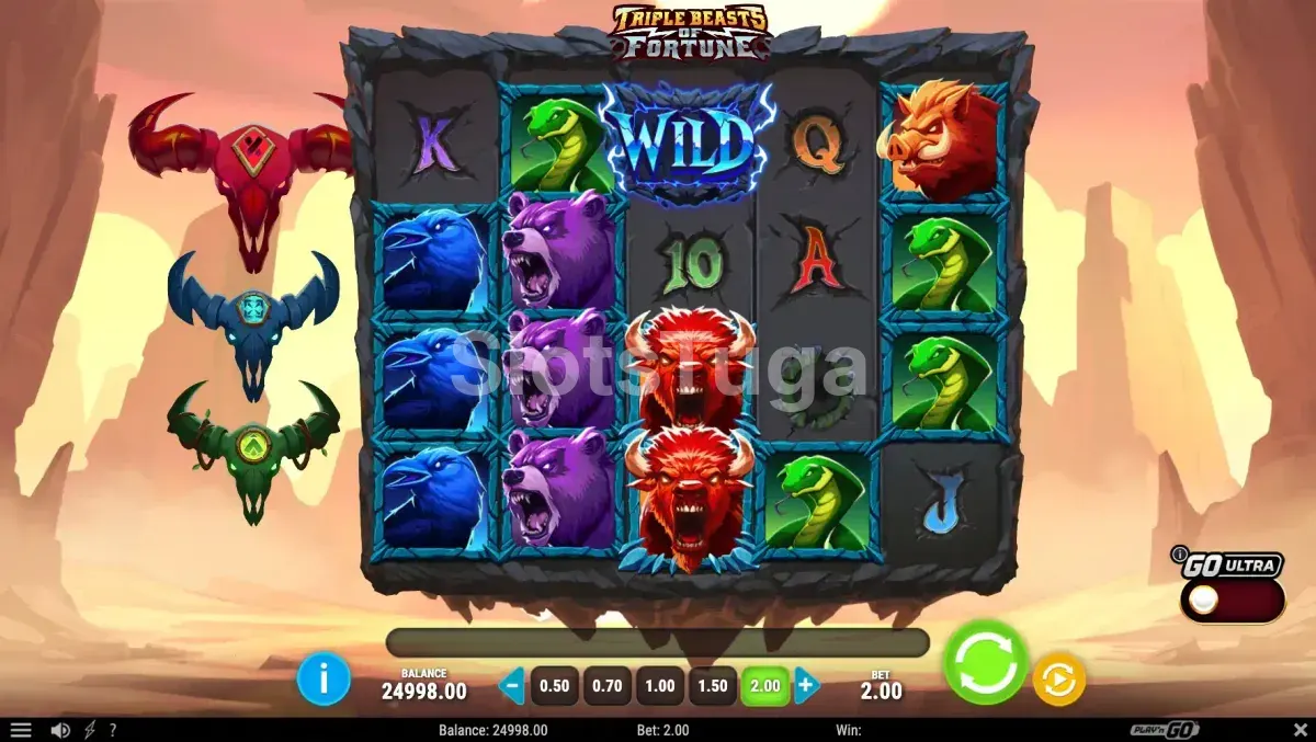 Tela principal do Triple Beasts of Fortune com os bisontes selvagens em ação