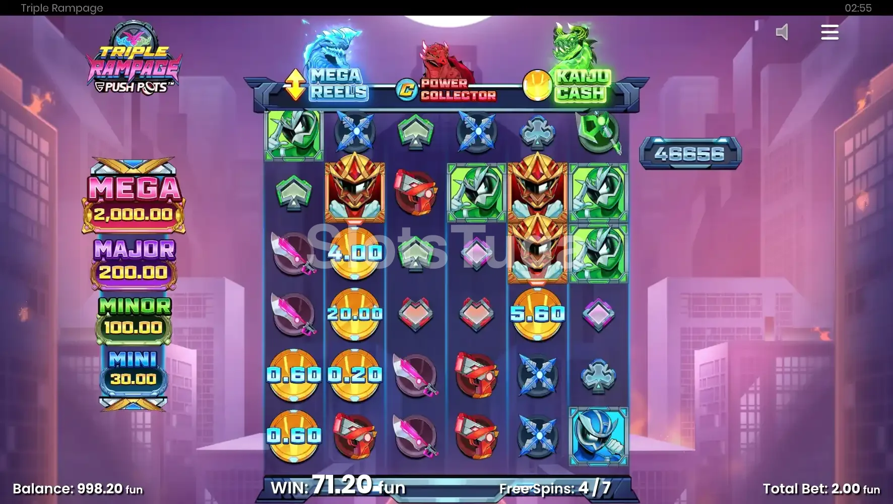 Rodadas grátis do Triple Rampage com as três features ativas