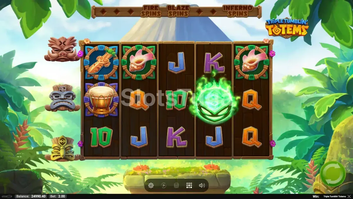 Segunda vista da grelha da Triple Tumblin’ Totems em jogo