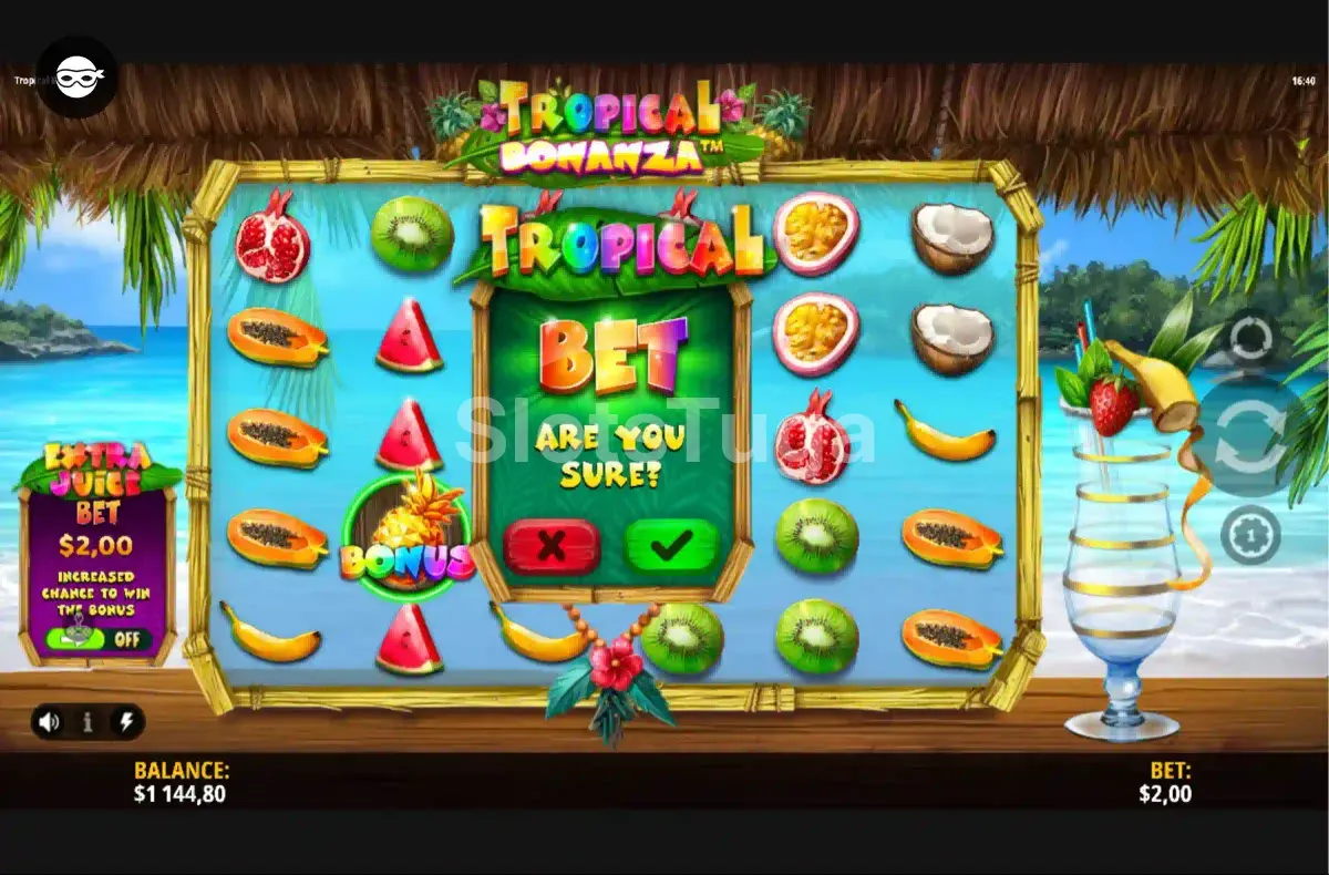 Interface de compra de bônus na Tropical Bonanza da iSoftBet