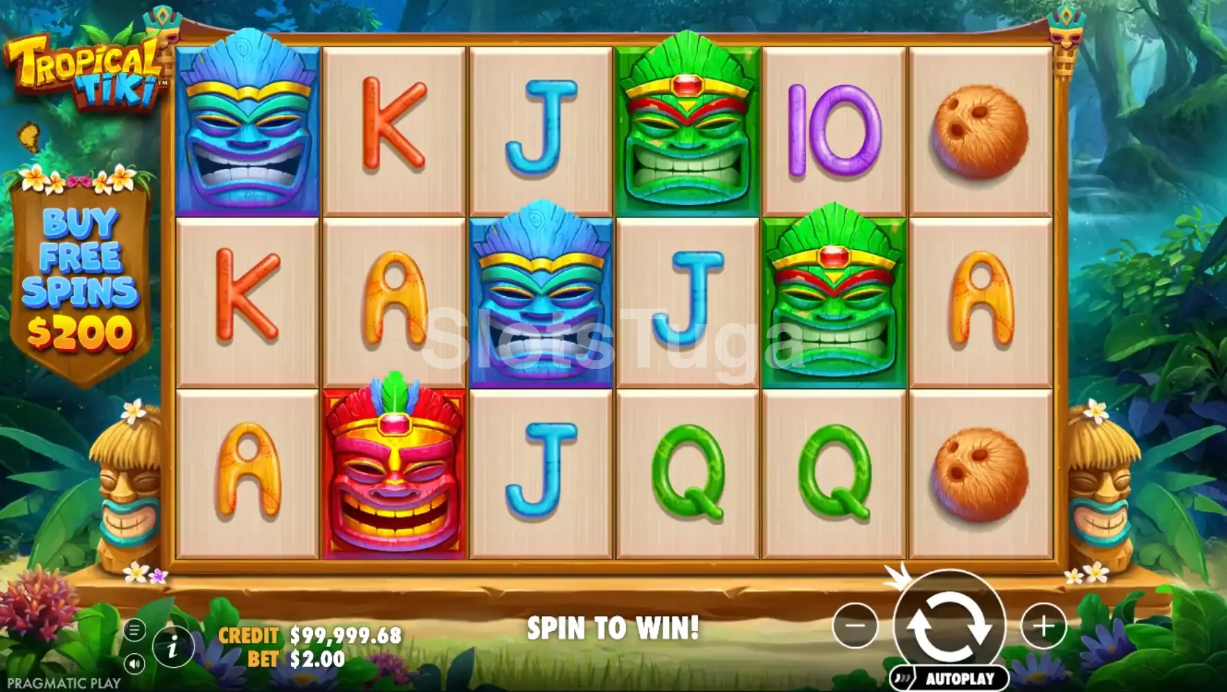 Jogo base da Tropical Tiki com grid de 6 rolos