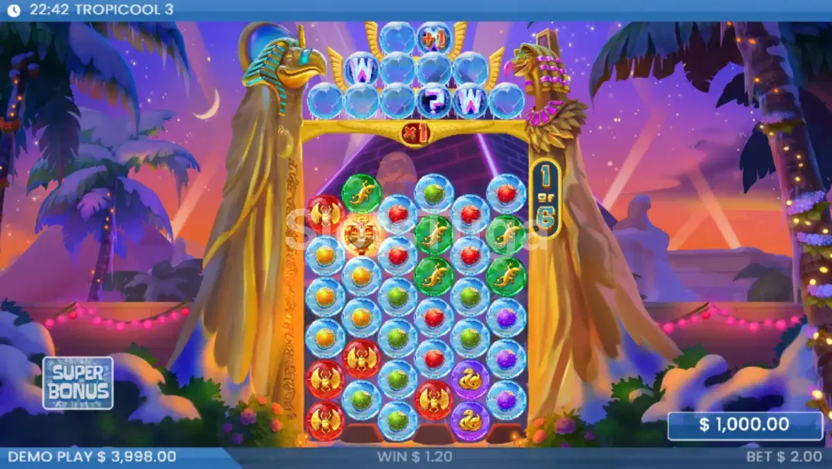Rodadas grátis da Tropicool 3 com multiplicador pegajoso ativo