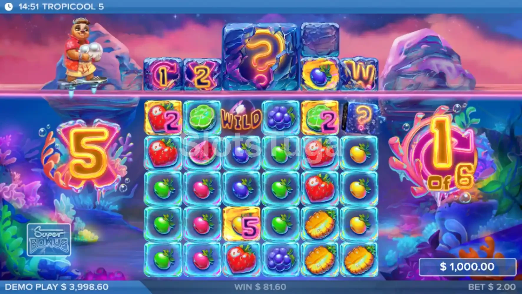 Rodadas gratuitas da Tropicool 5 com multiplicadores e Extra Drop