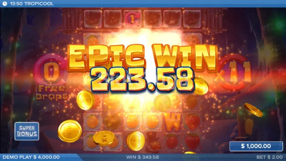 Grande vitória na Tropicool com multiplicador alto no modo free spins