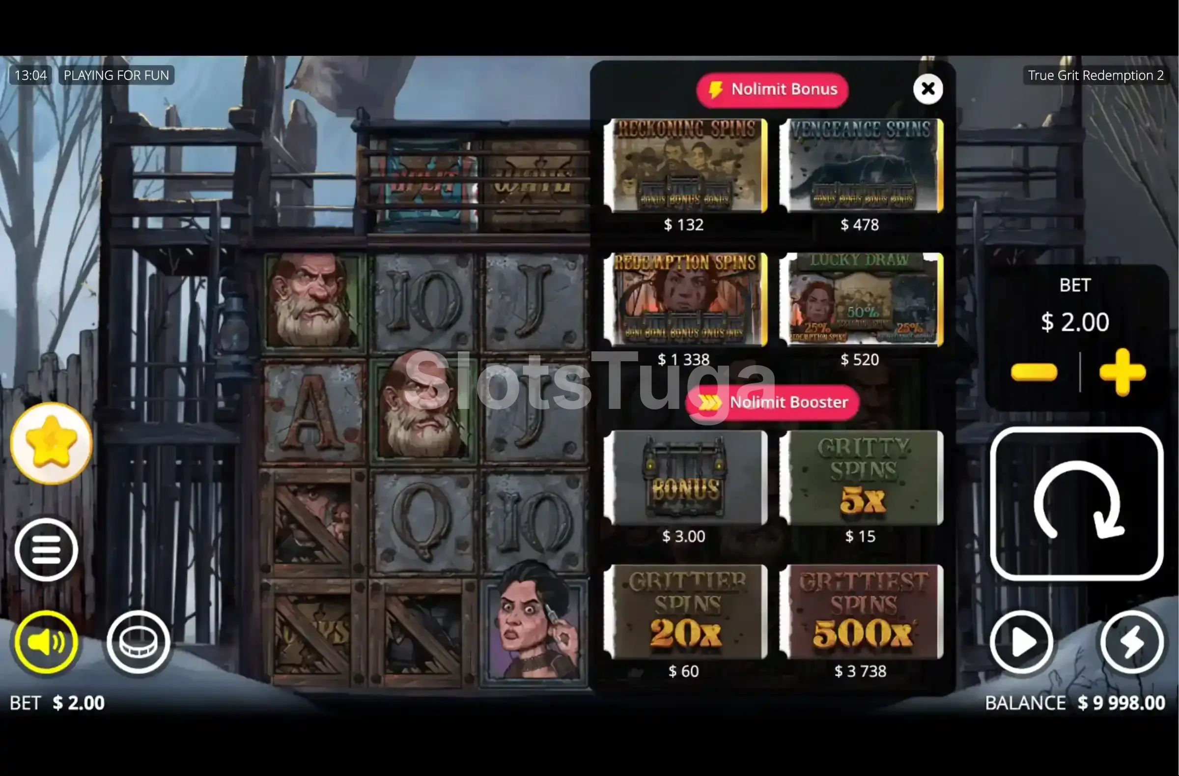 Opções de compra de bônus da True Grit Redemption 2 com preços e tipos de giros