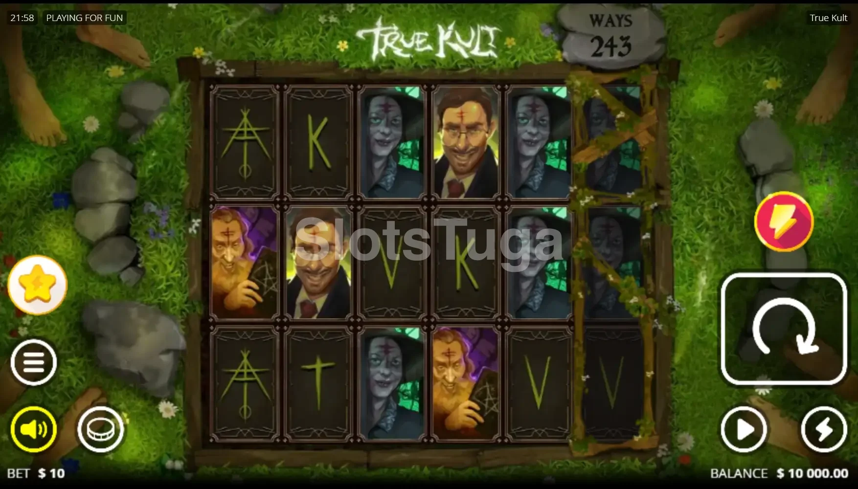 Jogo base da slot True Kult com rouleaux e símbolos do culto