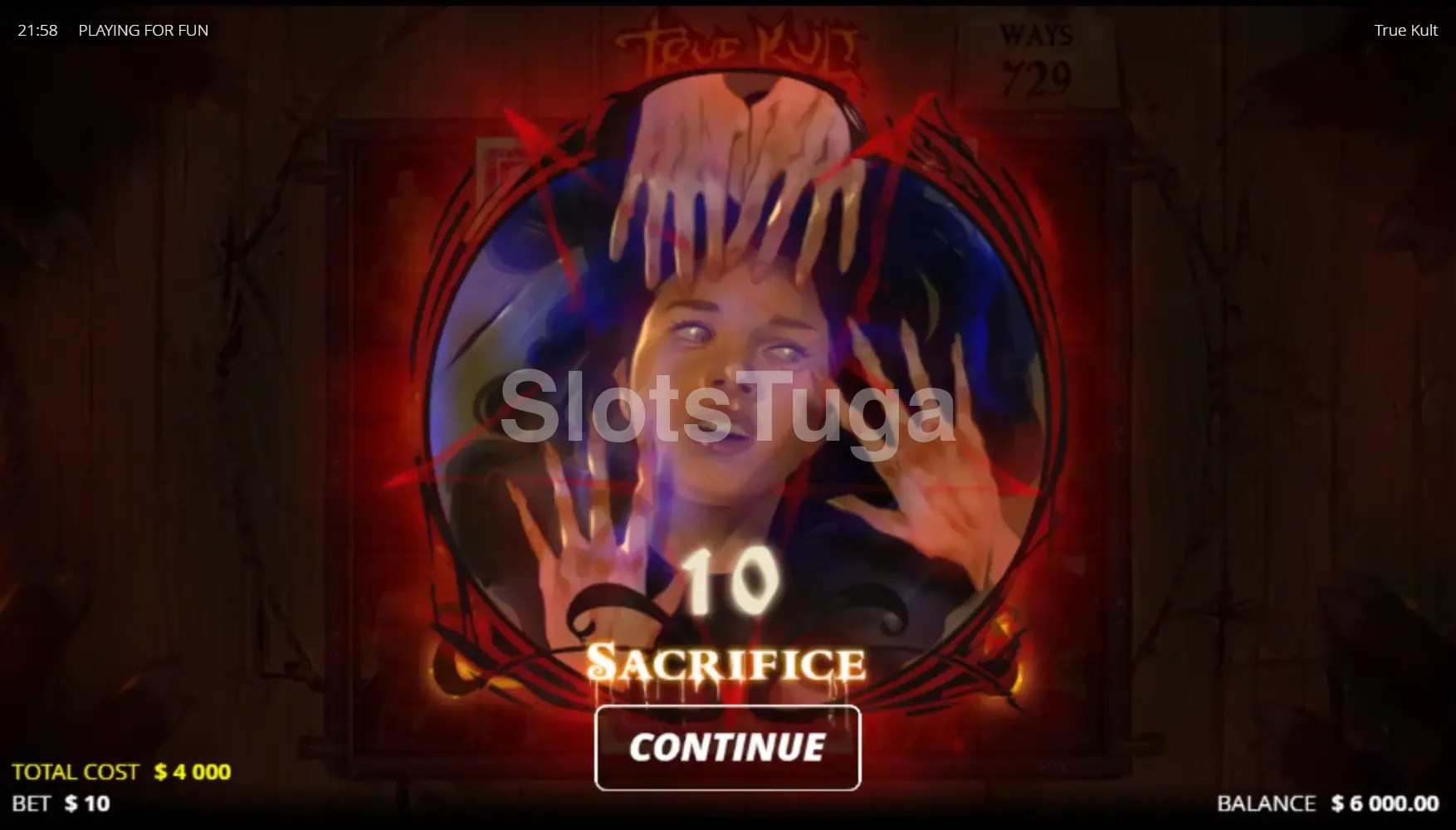 Rodada de Free Spins ativada na slot True Kult com multiplicadores