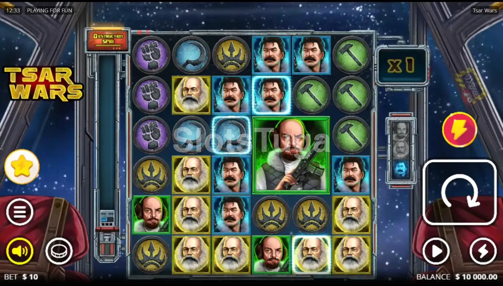 Jogo base do Tsar Wars com grade 6x6 e símbolos temáticos de czares