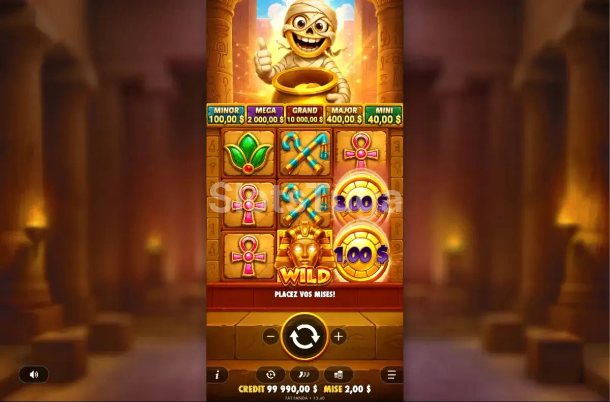 Símbolo Wild da Tut's Treasure Tower em ação durante uma rodada