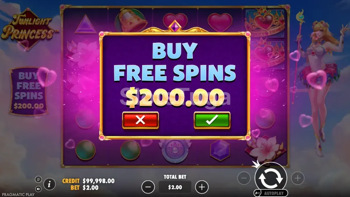 Tela de compra de bônus da slot Twilight Princess da Pragmatic Play