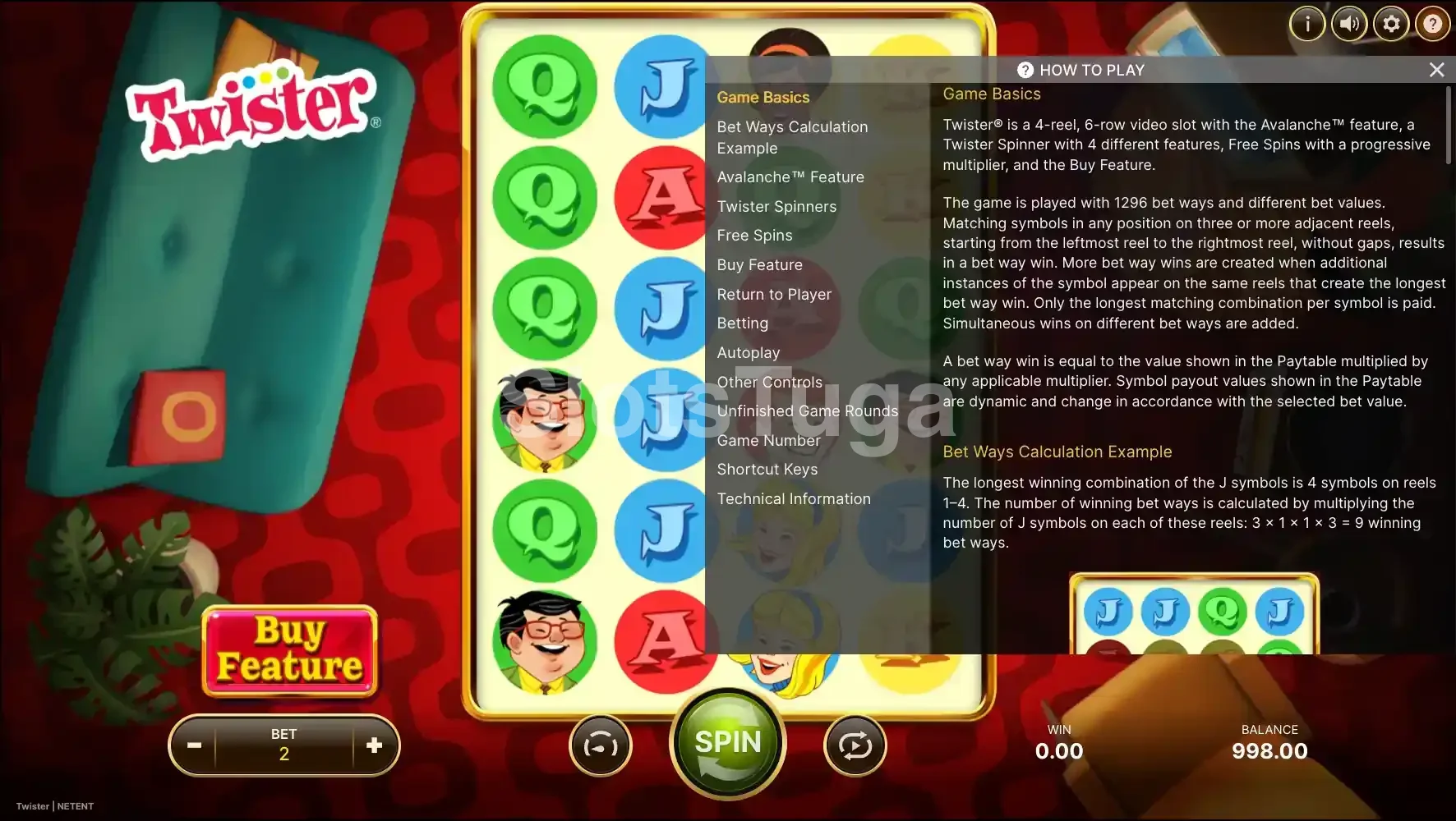 Tabela de pagamentos da slot Twister NetEnt