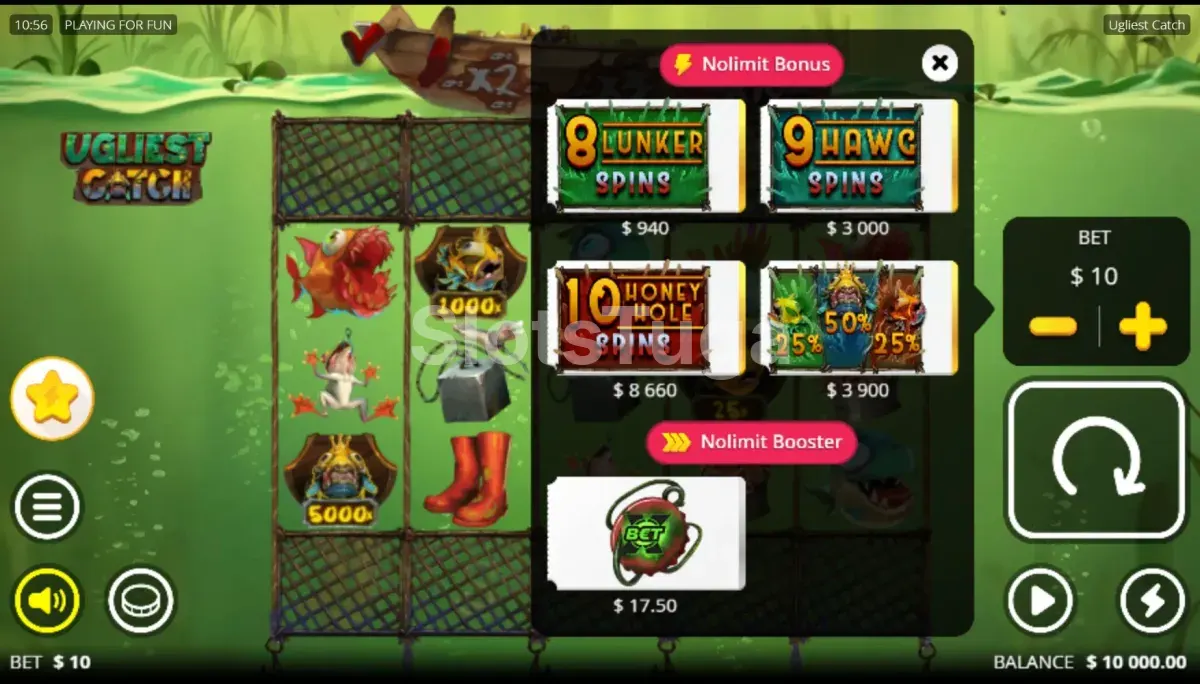 Tela de compra de bônus da Ugliest Catch com opções disponíveis