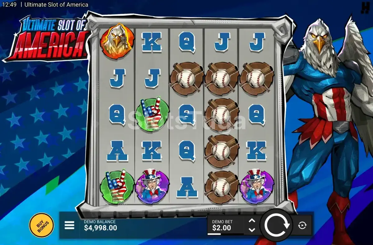 Jogo base da Ultimate Slot of America com os rouleaux em ação