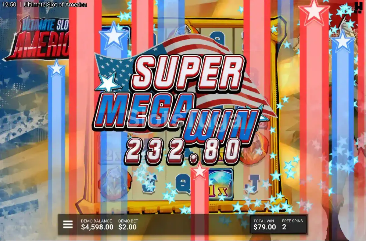 Tela de grande vitória na Ultimate Slot of America com prêmio expressivo