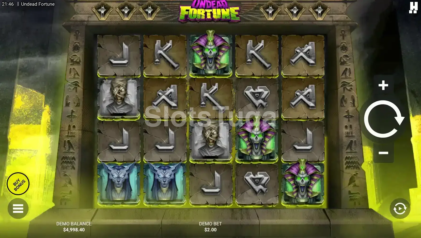 Tela principal da slot Undead Fortune com os rolos e símbolos dos mortos-vivos
