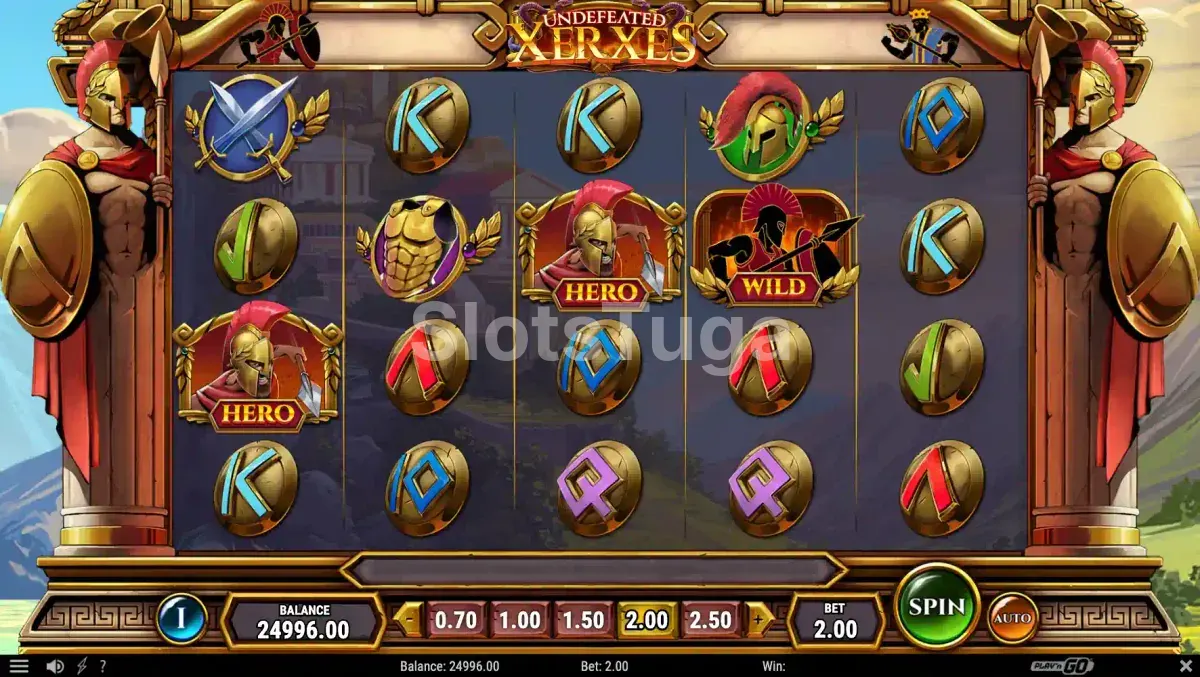 Rodada grátis ativada na slot Undefeated Xerxes com wild frames no grid