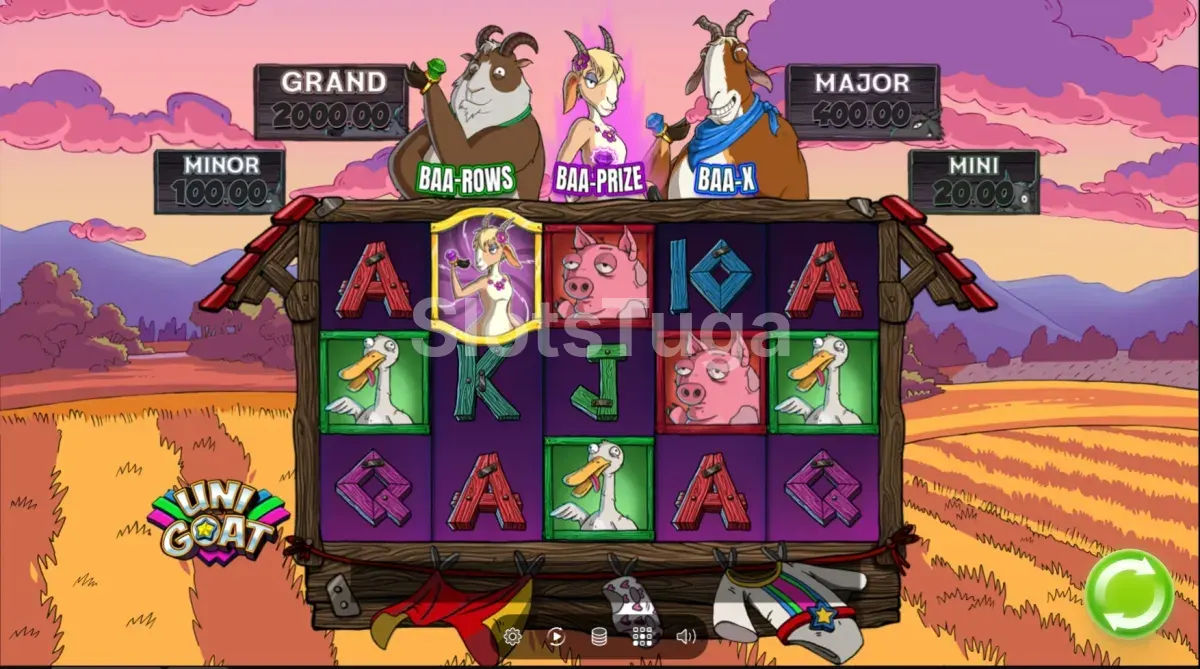 Ecrã do jogo base de Unigoat com as três cabras