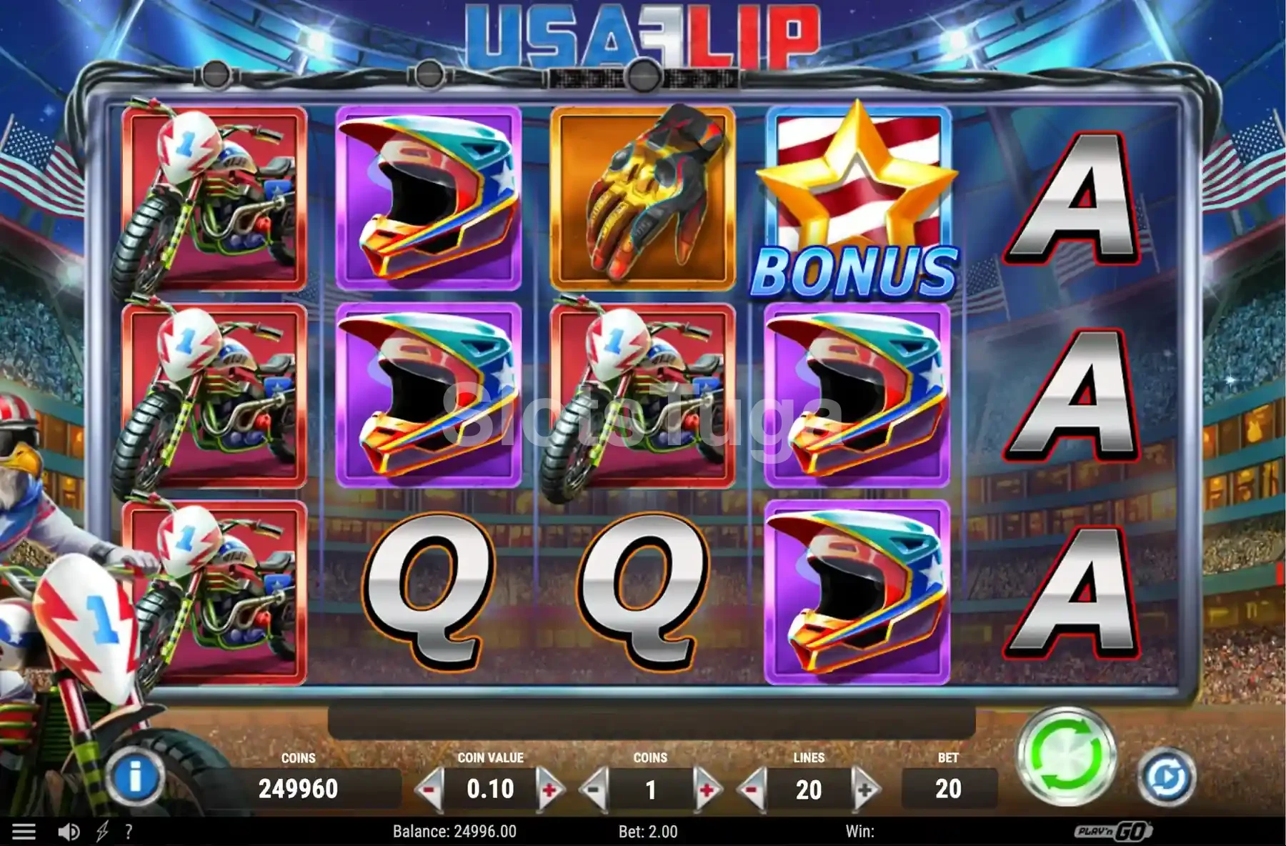 Recurso de re-spin ativo na USA Flip com wild empilhado