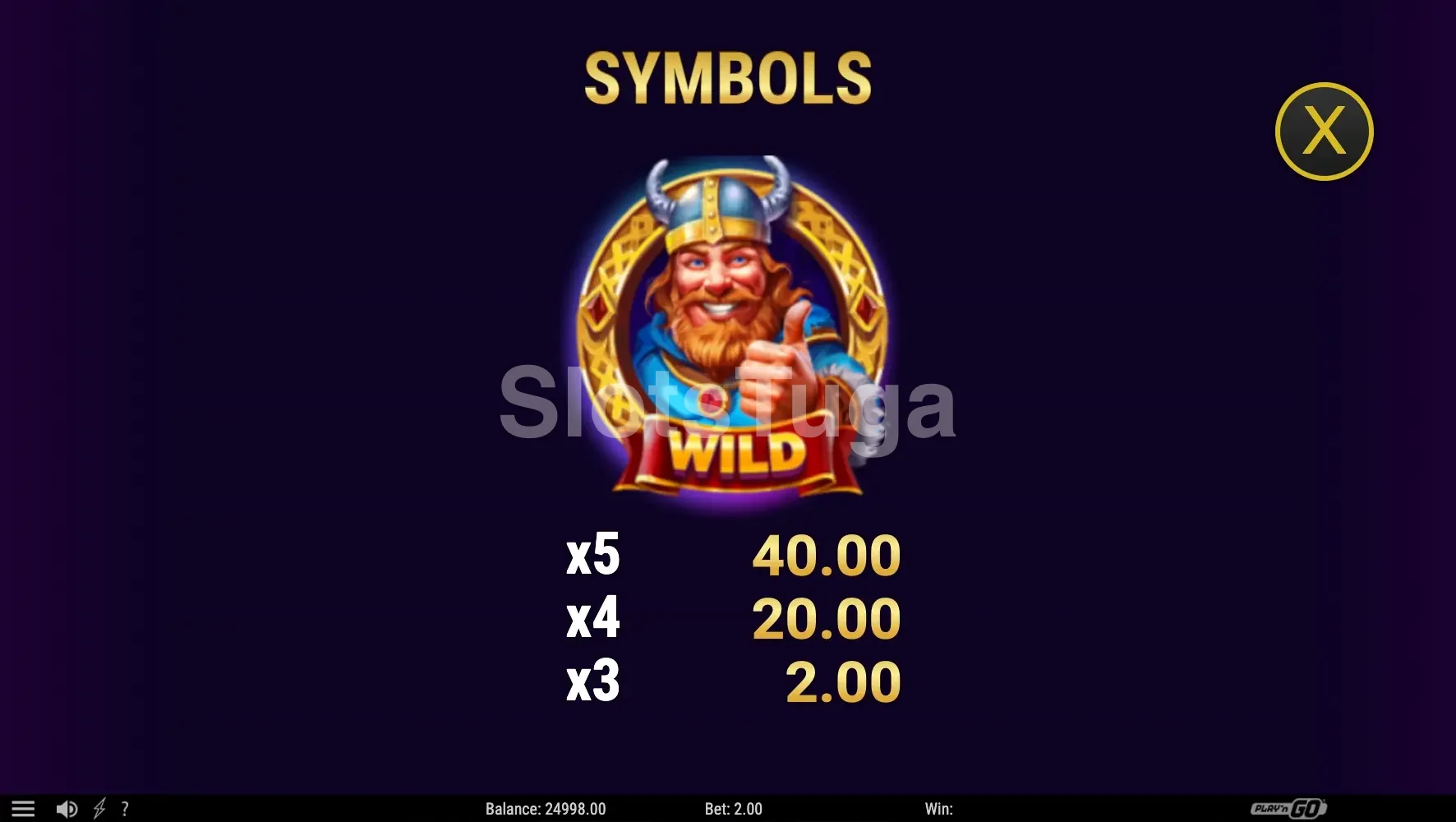 Tabela de pagamentos da ValhalLuck mostrando os símbolos e prêmios