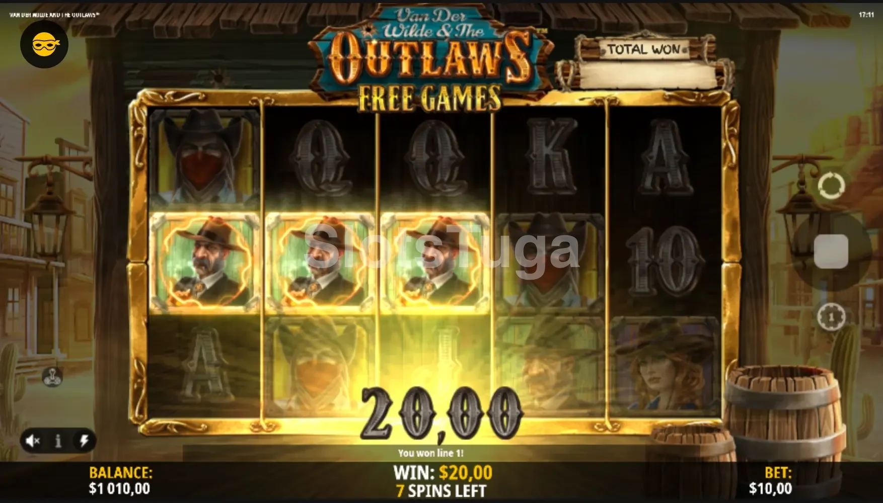 Rodada de Free Spins ativada na Van Der Wilde & The Outlaws com multiplicadores em destaque