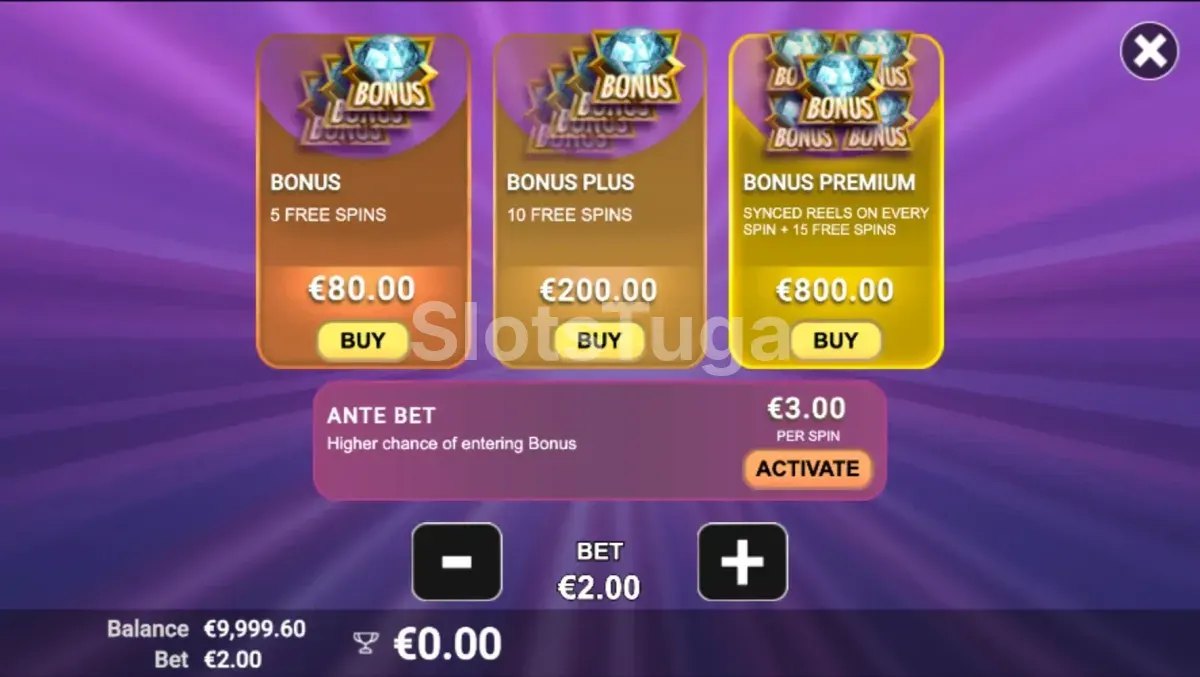 Tela de compra de bônus da Vegas Fortune com opções de valor