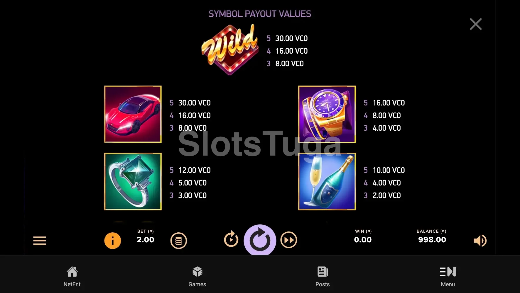 Tabela de pagamentos completa da slot Vegas Night Life