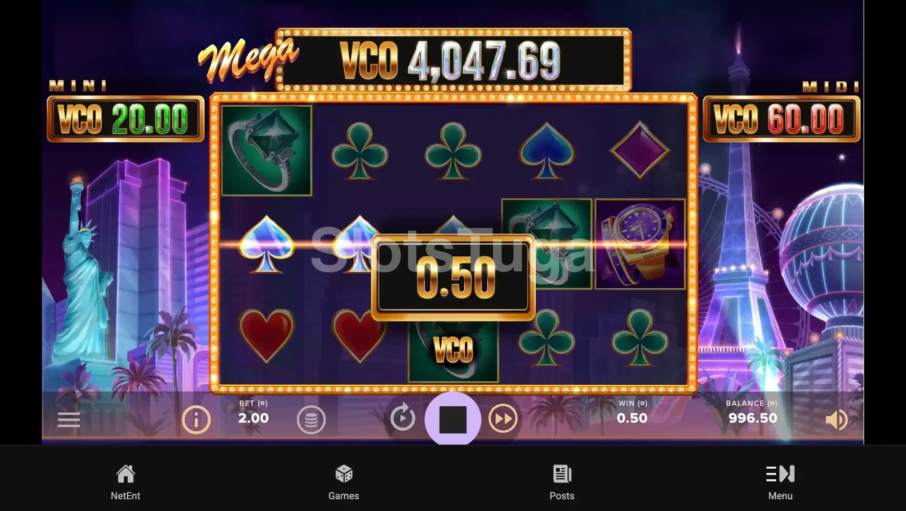 Modo Cash Stacker em ação na slot Vegas Night Life