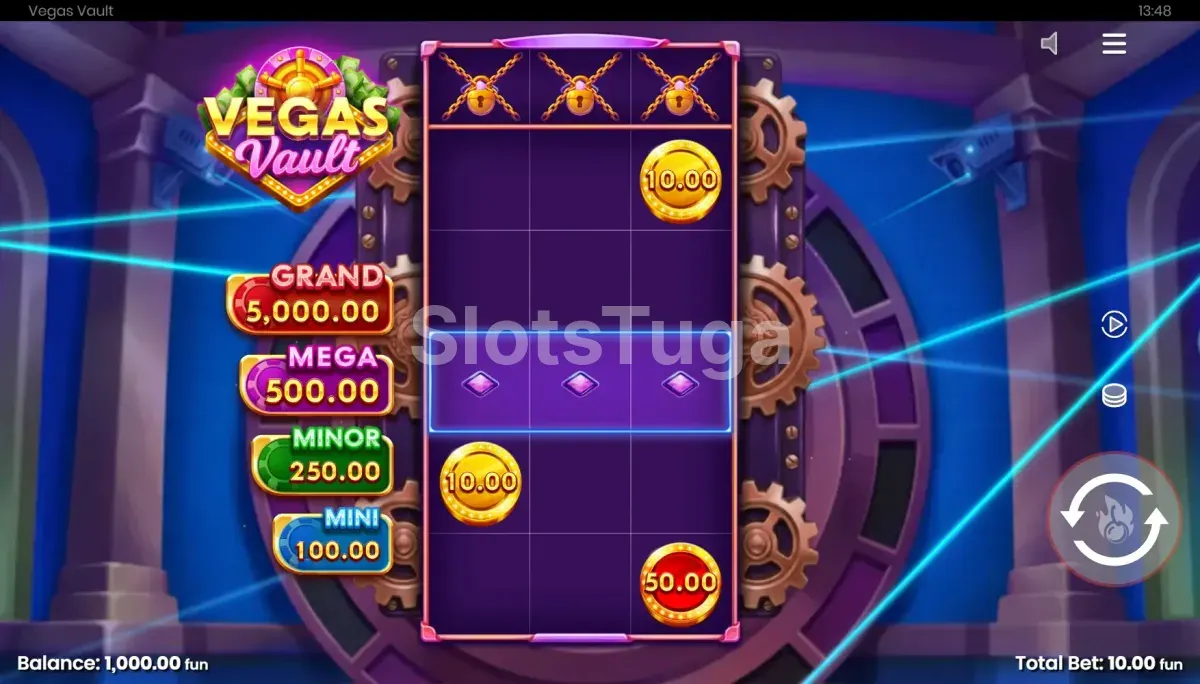 Jogo base da Vegas Vault com cofre e rolos iluminados