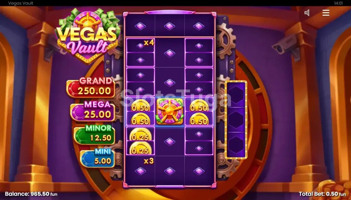 Rodadas de bônus ativadas na Vegas Vault com multiplicadores
