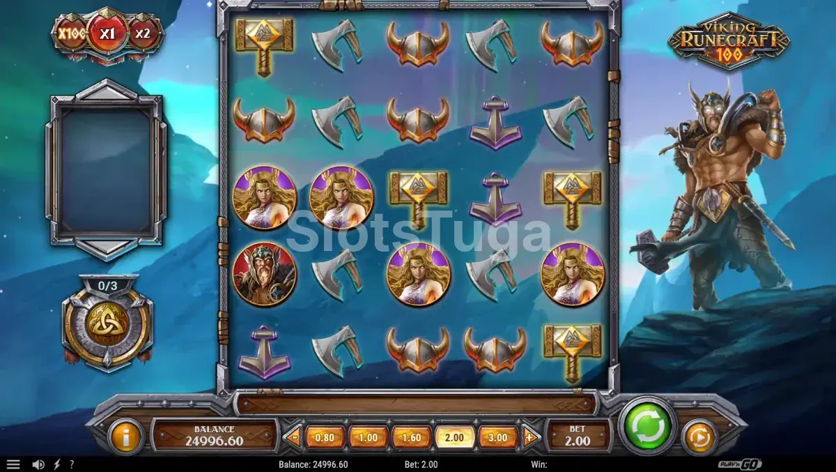 Tela principal da slot Viking Runecraft 100 com tema nórdico