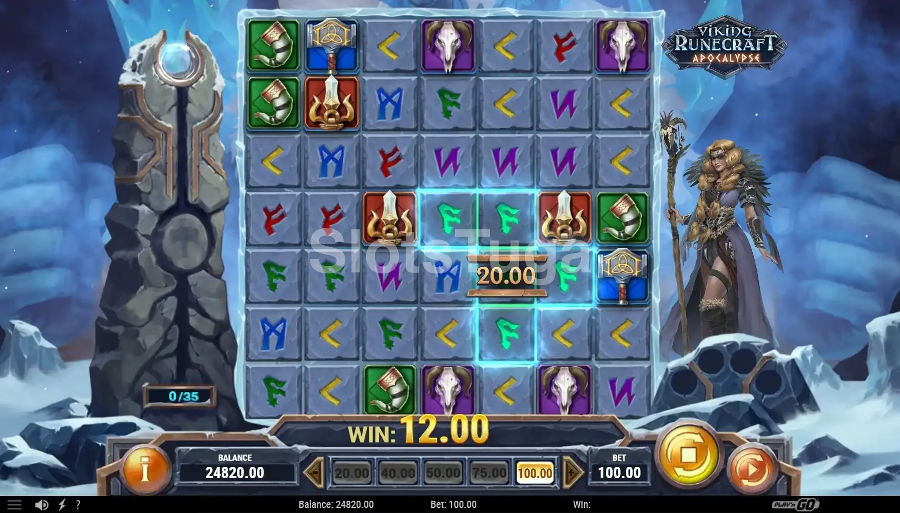 Resultado de rodada com clusters e Spirit Wilds ativos em Viking Runecraft Apocalypse