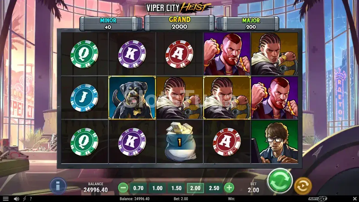 Segunda tela do jogo base da Viper City Heist mostrando combinações vencedoras