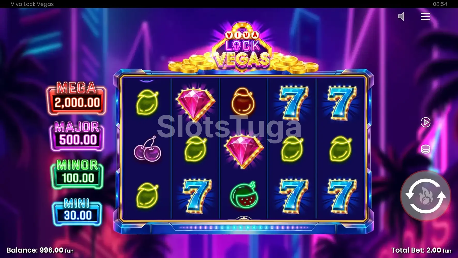 Segunda visão do jogo base da Viva Lock Vegas com recursos ativos