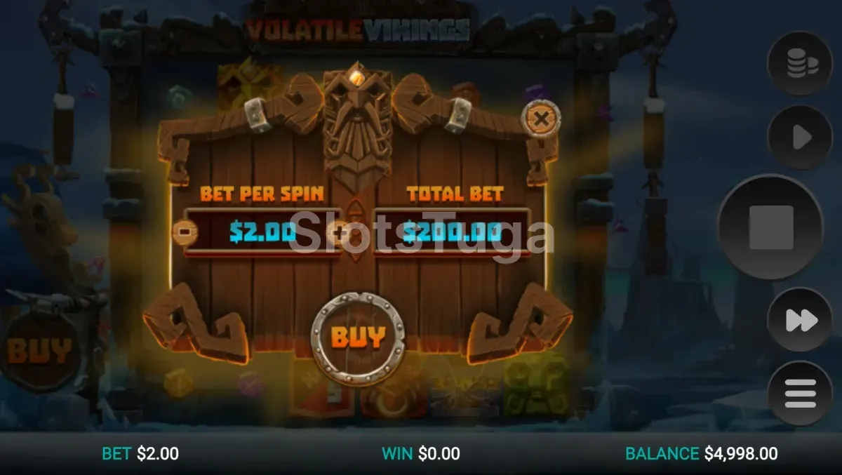 Interface de compra de bônus da Volatile Vikings