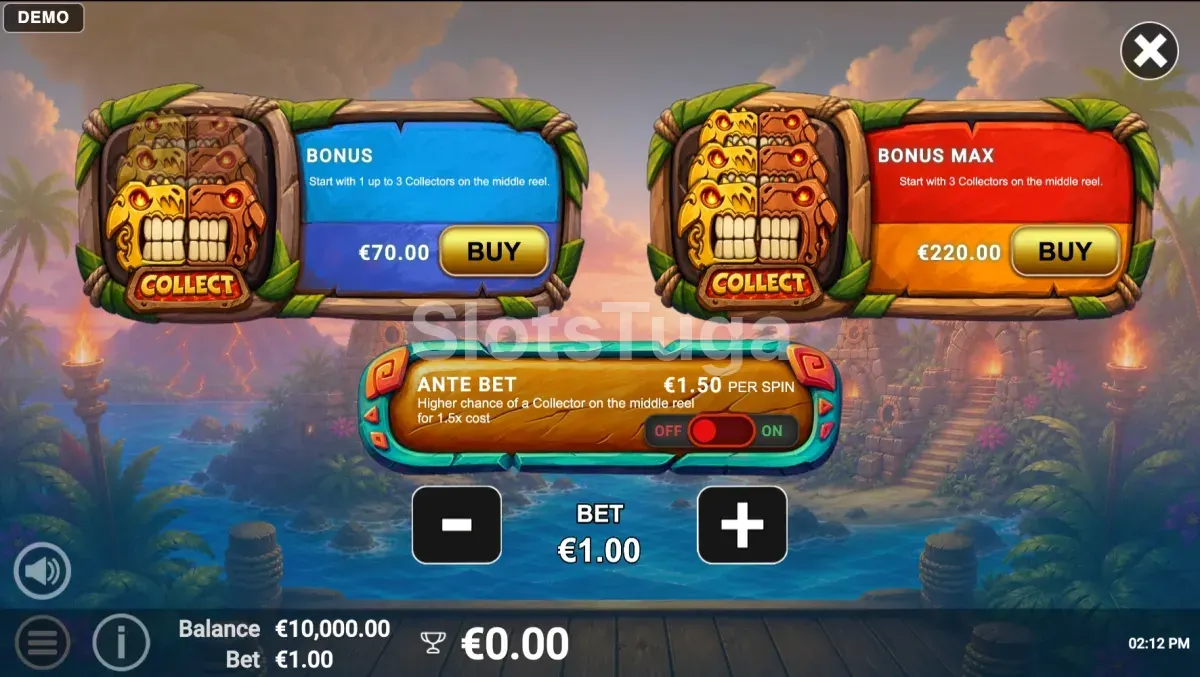 Menu de compra de bónus de Volcanic Loot com os preços das rodadas grátis