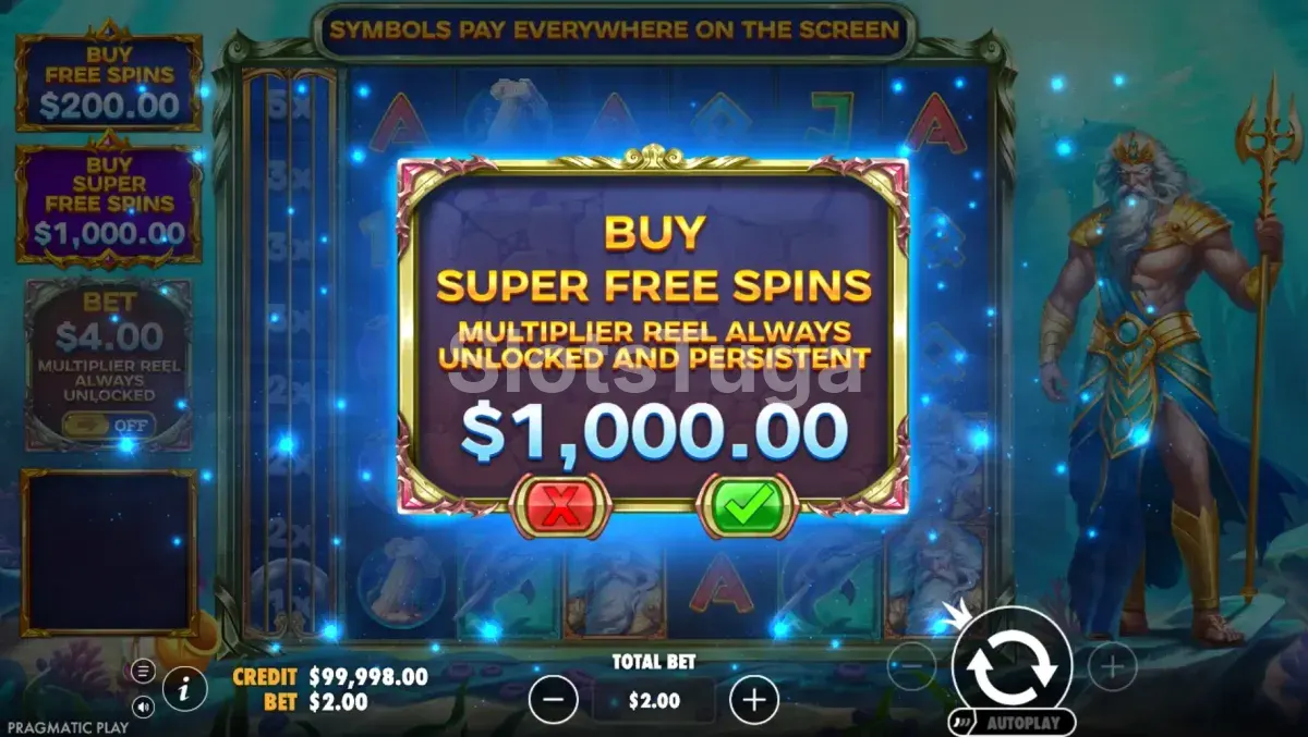 Tela de compra de bônus do Waves of Poseidon com as duas opções disponíveis