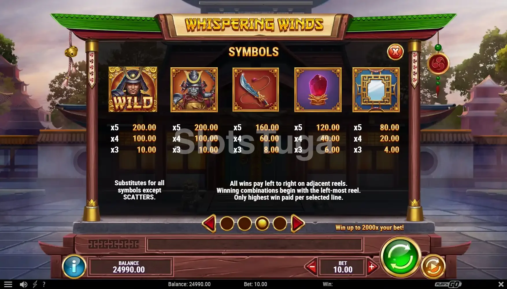 Tabela de pagamentos da Whispering Winds Play'n GO